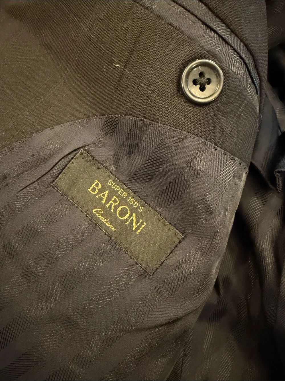 Baroni Couture Men's Black 2-Button Super 150's Wool Suit Jacket Blazer Size 42L